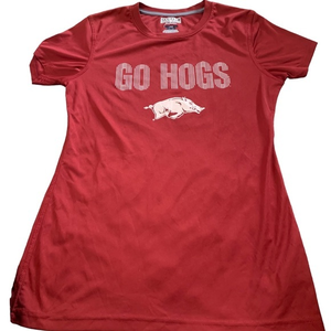 Arkansas Razorbacks Shirt Womens‎ Maroon Football Polyester Short Sleeve Large